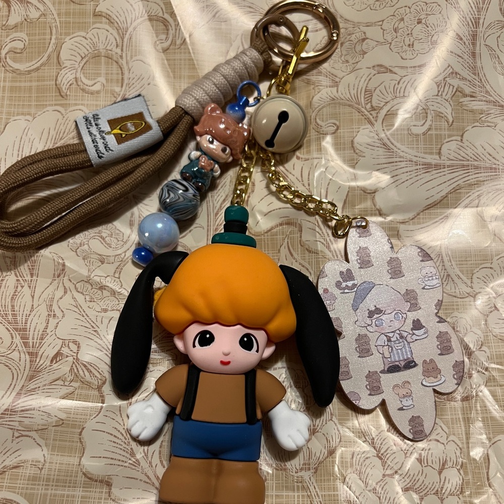 Cute Character Bag Charm Keychain with Brown and Black Accents